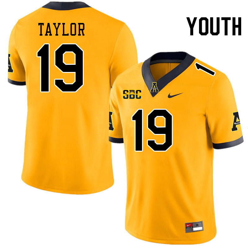 Youth #19 Nick Taylor Appalachian State Mountaineers College Football Jerseys Stitched-Gold